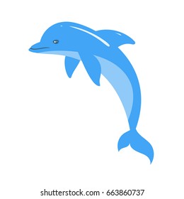 Vector cartoon style illustration of dolphin. Icon for web. Isolated on white background.