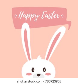 Vector  cartoon style illustration of Easter day greeting card with cute bunny on pink background.       