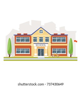 Vector cartoon style illustration of educational building school, isolated on white background