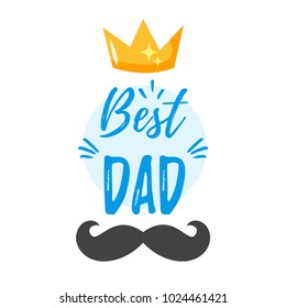 Dibujo vectorial de la tarjeta de felicitación del Día del Padre con silueta de bigote y corona dorada. Mejor texto para papá.