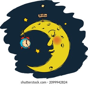 Vector cartoon style illustration of funny moon sleeping. Suitable forr book covers, book illustrations...