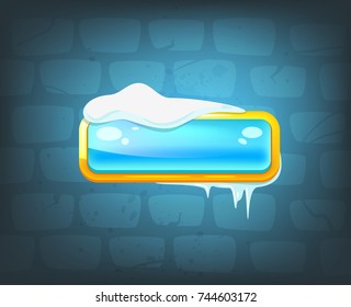 Vector cartoon style illustration of game long ice blue button. Game user interface (GUI) element for video games, computer or web design. Options selection window. 