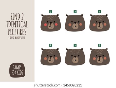 Vector cartoon style illustration of games for kids. Visual educational game for children. Forest animals set.