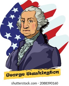 Vector cartoon style illustration of George Washington - first President of the United States from 1789 to 1797.