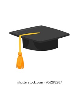 Vector Cartoon Style Illustration Of Graduation Cap. Icon For Web. Isolated On White Background.