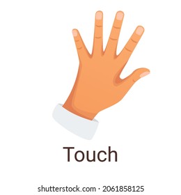 Vector cartoon style illustration of the hand. One of five senses - touch. Isolated on white background.
