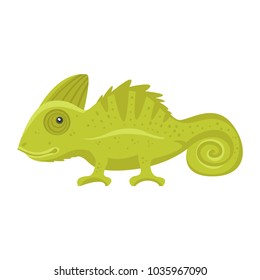 Vector cartoon style illustration of home animal pet - green chameleon. Isolated on white background.