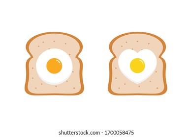 Vector cartoon style illustration, icons with fried eggs on toast for breakfast.