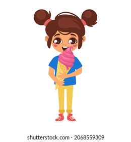 Vektorgrafik-Illustration von Kindern, die ein Eis essen. Einzeln auf weißem Hintergrund.