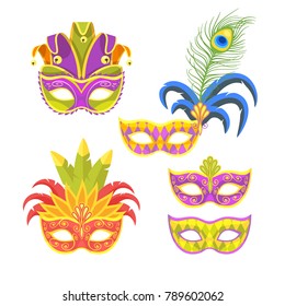 Vector  cartoon style illustration of Mardi Gras colorful holiday mask