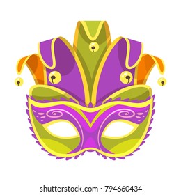 Vector  cartoon style illustration of Mardi Gras colorful holiday jester mask