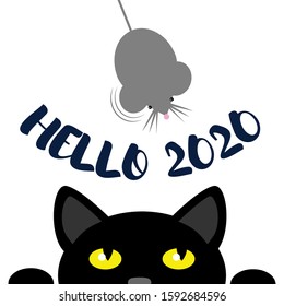 Vector cartoon style illustration with a mouse and cat