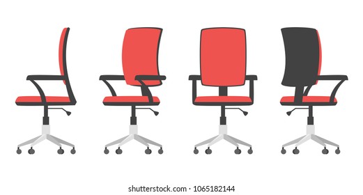 Vector cartoon style illustration of office chair from different point of view. Isolated on white background.