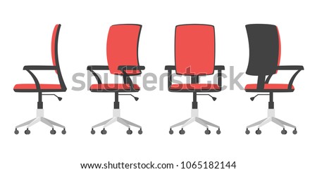 Vector cartoon style illustration of office chair from different point of view. Isolated on white background.