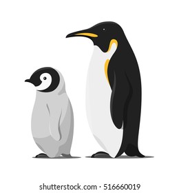 Ilustração estilo de desenho animado vetorial de pinguins. Isolado em fundo branco.