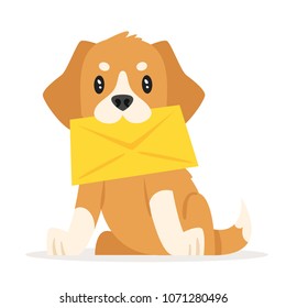 Vector cartoon style illustration of postal dog puppy. Icon for web. Isolated on white background.