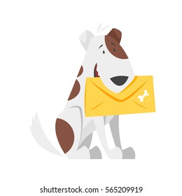 Vector cartoon style illustration of postal dog. Icon for web. Isolated on white background.