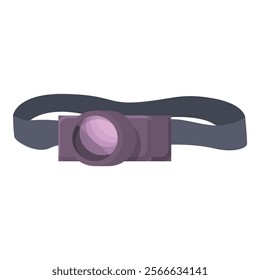 Vector cartoon style illustration of a purple flat design adjustable headlamp, perfect outdoor gear for camping, hiking, backpacking, and night exploration