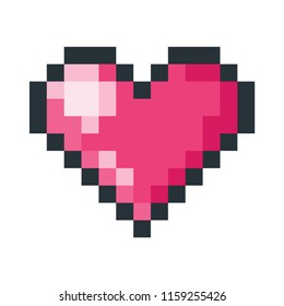 Vector cartoon style illustration of red heart pixel art icon. Isolated on white background.