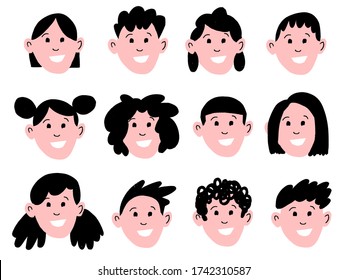 Vector cartoon style illustration set of different man and woman hairstyles. Stylish modern male haircut: long hair, short hair, curly hair fashion icons.