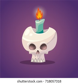 Vector cartoon style illustration of skull with flaming candle inside