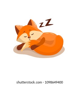 Vector cartoon style illustration of sleeping fox. Icon for web. Isolated on white background.