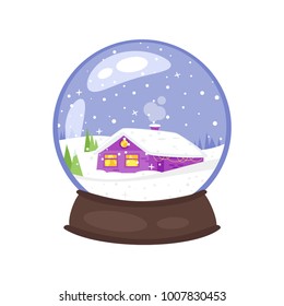 Vector cartoon style illustration of snow globe, isolated on white background.