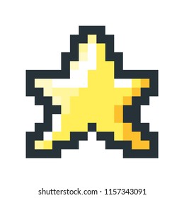 Vector cartoon style illustration of star pixel art icon. Isolated on white background.