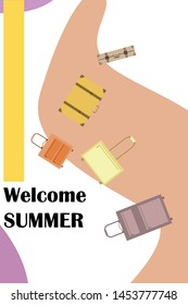 Vector cartoon style illustration of suitcases. Time to travel. Travel and tourism.