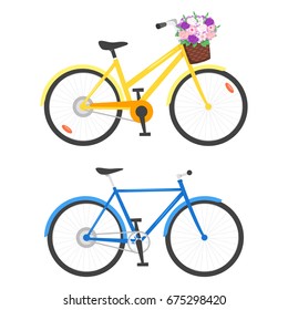 Vector cartoon style illustration of two bicycles. Isolated on white background.