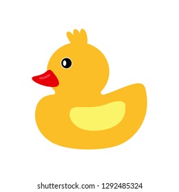 Vector cartoon style illustration of yellow rubber duck, toy, isolated on white background.