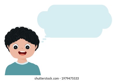 Vector cartoon style kid, comics speak bubbles with empty space for text. Boy talking, asking and answering questions, advising, helping. Web Banner and print