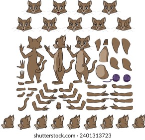 Vector cartoon style kitty cat character for animation. Different emotions, gestures and poses. Isolated vector illustration.