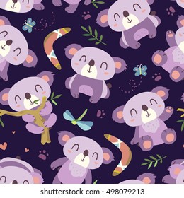 vector cartoon style koala seamless pattern