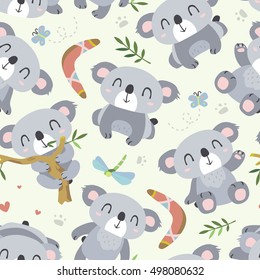 vector cartoon style koala seamless pattern