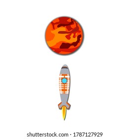 Vector cartoon style launch to Mars illustration, paper cutout geometric shapes, space background, cosmos, flat icons, simple image.