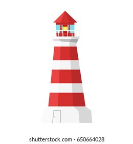 Vector cartoon style lighthouse. Icon for web. Isolated on white background.