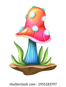 Vector cartoon style magic fantasy  mushroom, isolated on white background. For web, video games, user interface, design printing.