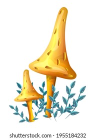 Vector cartoon style magic fantasy  mushroom, isolated on white background. For web, video games, user interface, design printing.