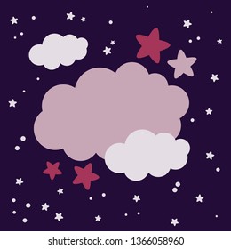 Vector cartoon style night sky clouds stars background