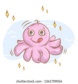 Vector cartoon style octopus character for animation and games. Isolated on grey wind background - Vector