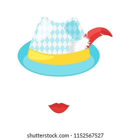 Vector cartoon style Oktoberfest element or carnival mask. Festive hat and lips. Decoration items for your selfie photo and video chat filter. 
