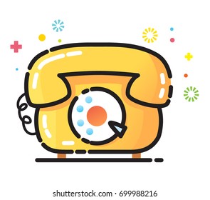 Vector cartoon style old style retro telephone illustration isolated on white background outlined color flat illustration
