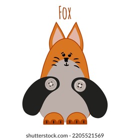 Vector cartoon style orange Fox character for animation. Isolated on white background. The hero of the fairy tale Teremok