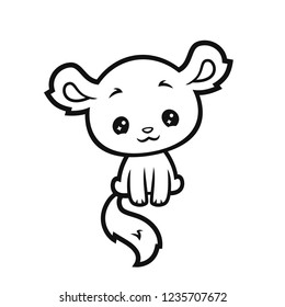 vector cartoon style outline fantastic creature with big ears and tail cute illustration