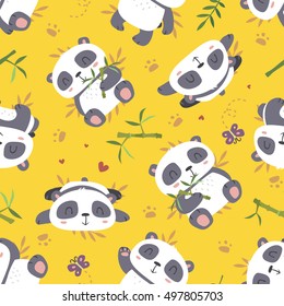 vector cartoon style panda seamless pattern