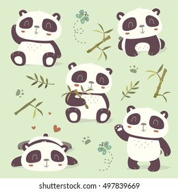 Vector Cartoon Style Panda Set