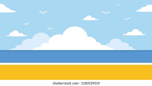 Vector cartoon style paradise island. Seamless landscape with sea shore. Good sunny day. Beach background.