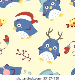 vector cartoon style penguin seamless pattern