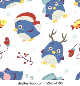 vector cartoon style penguin seamless pattern